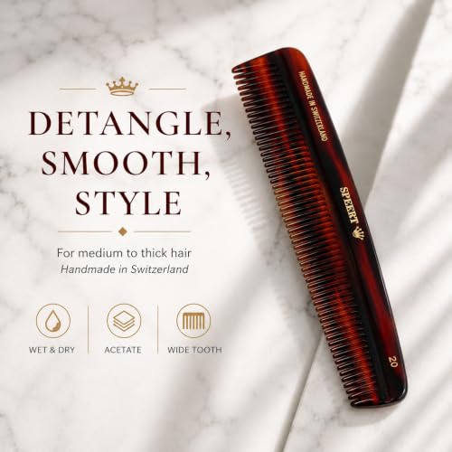 Speert #20 Handmade Swiss Tortoise Acetate Wide Tooth Hair Comb for Thick & Curly Hair - Variation #20