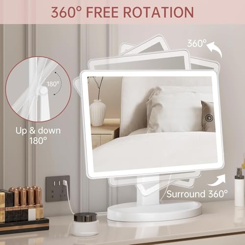FUNTOUCH Large Lighted Makeup Mirror with Lights - White, 88 LED, Dimmable, 14.56 Inch