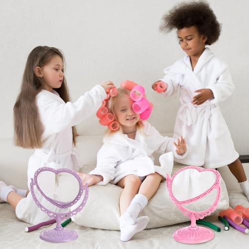 Lineshading 8-Piece Pink Heart Makeup Mirrors Set with Detachable Base