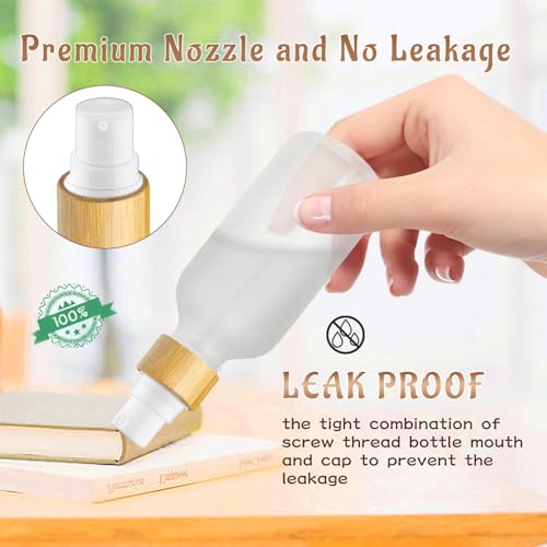 12 Pack 2oz Frosted Glass Spray Bottles with Bamboo Pump for Essential Oils & Travel