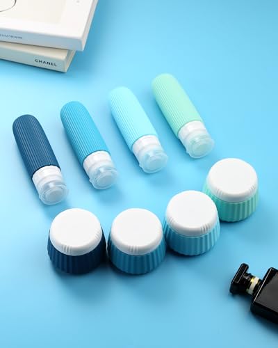 Blue 3oz Travel Bottles & Jars Set - Leakproof TSA Approved Toiletry Containers with Clear Bag