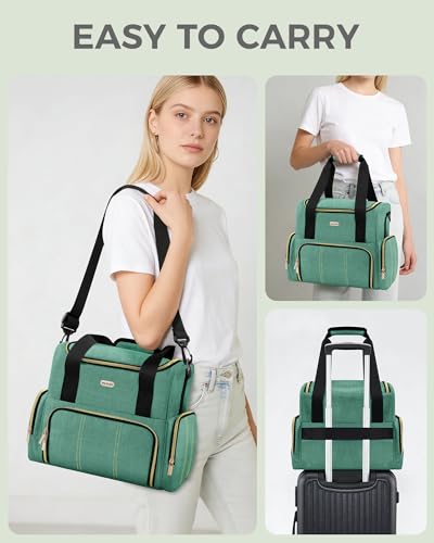 Large Travel Makeup Bag with Removable Cases - Green, Double Layer Organizer