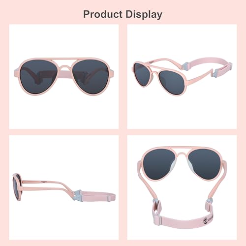 Baby Aviator Sunglasses with Strap - Polarized Flexible Frame for 0-24 Months