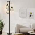 Dimmable Farmhouse Industrial Floor Lamp with Matte Black Finish and 3 LED Bulbs