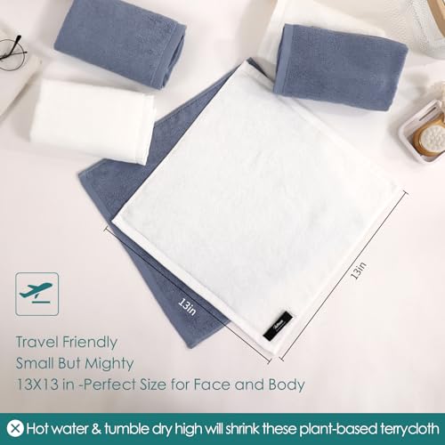 Large Reusable Face Wash Cloths 13x13 Inch for Sensitive Skin - White & Slate Blue 12 Pack