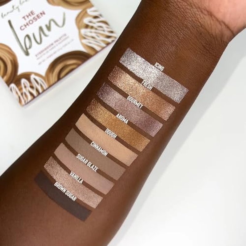 Beauty Bakerie Cosmetics Highly Pigmented Eye Shadow Makeup Palette, Sparkly/Glitter/Shimmer/Metallic/Matte Eyeshadow Look, Vegan, Cruelty-Free, Paraben-Free, 9 Shades, The Chosen Bun