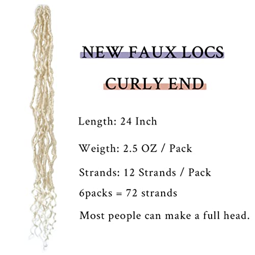 Long Faux Locs Crochet Hair with Curly Ends - Blonde 613#, 24 Inch, Pack of 6