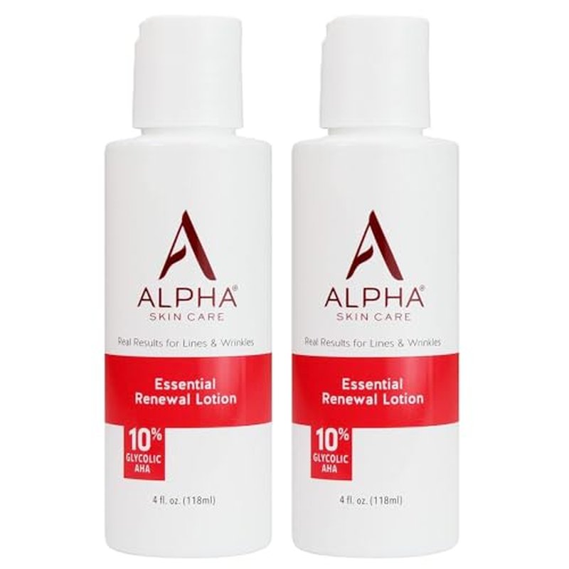 Alpha Skin Care Essential Renewal Lotion, 10% Glycolic AHA, Anti-Aging Formula, Reduces Lines & Wrinkles, Alpha Hydroxy Acid Exfoliates for Smoother Skin, Normal to Dry Skin, 4 Oz, Pack of 2