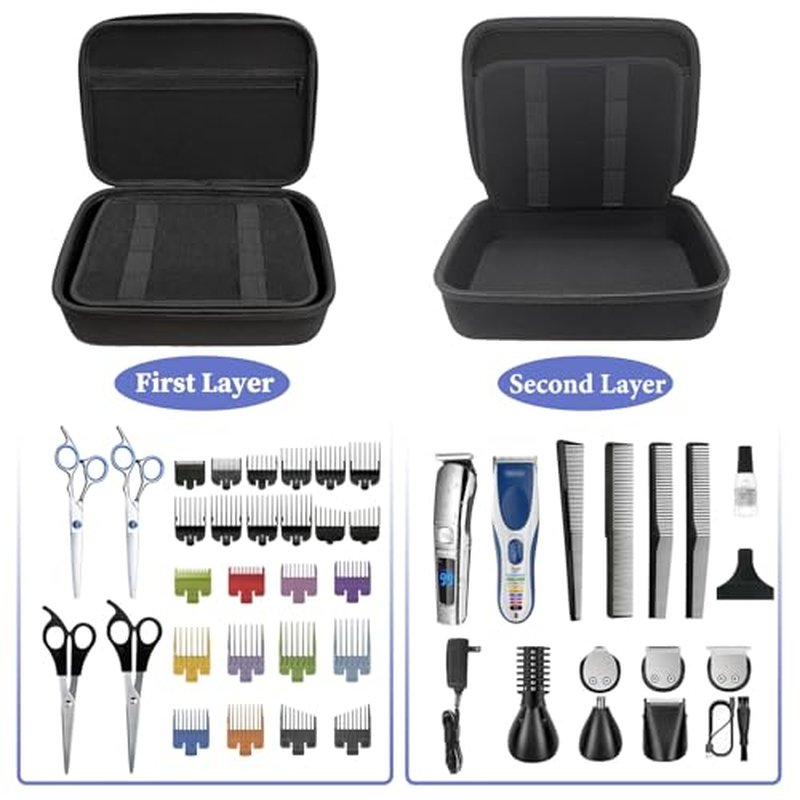 Hard Clipper Case for Barbers, Hair Clippers Travel Case for Hatteker/Oneisal/Wahl 5star/Andis Razor Guard Grooming Kits, Hair Cutting Barber Supplies Holder, Trimmer Organizer Storage Bag