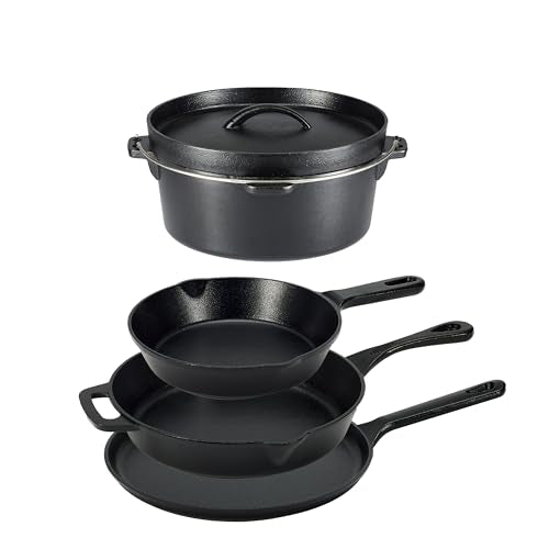 Pre-Seasoned Cast Iron Cookware Set - 5 Pieces, Oven Safe, Even Heating