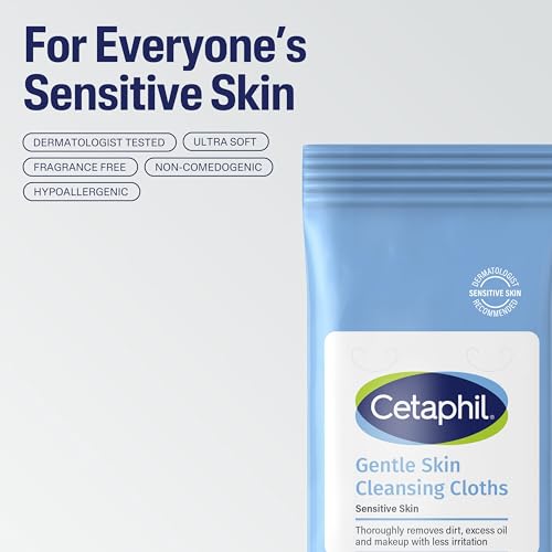 Cetaphil Gentle Skin Cleansing Face & Body Wipes - 10 Count Pack of 12, Fragrance-Free & Sensitive Skin Friendly