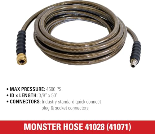 50ft Pressure Washer Hose 3/8 Inch 4500 PSI Cold Water Heavy Duty Extension