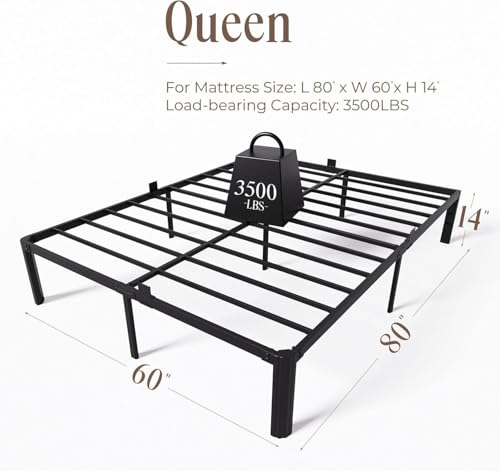 Queen Metal Bed Frame 14 Inch Heavy Duty Platform Bed with Rounded Corners - Black