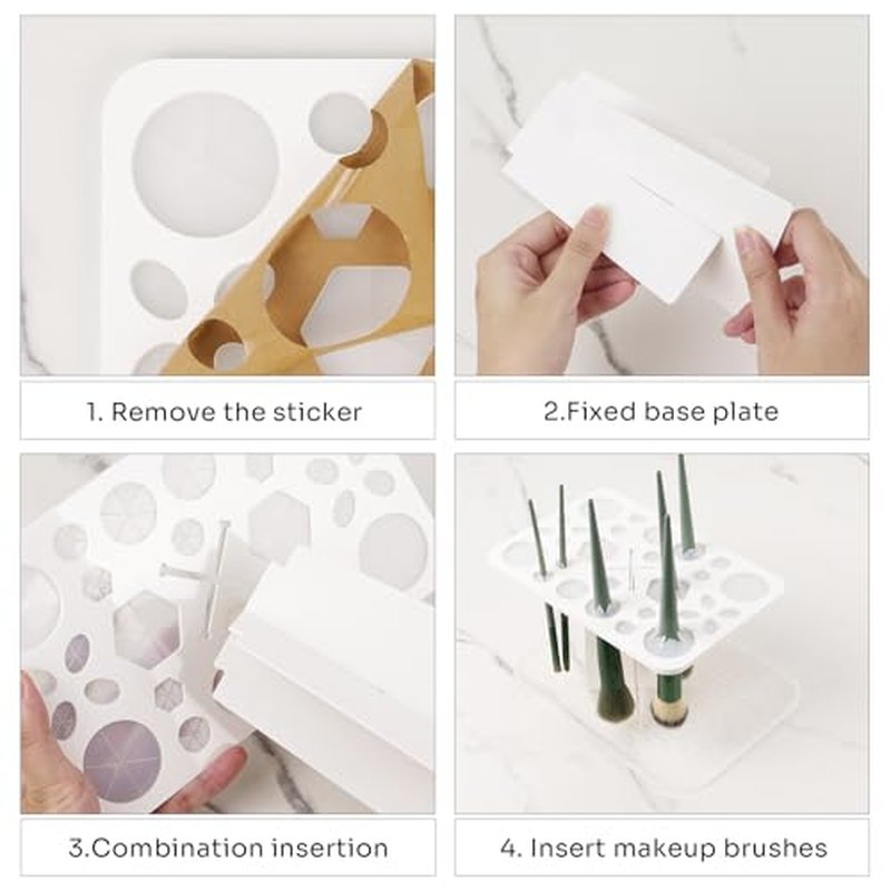 Makeup Brushes Drying Rack with Mat, 28 Holes Acrylic Brush Holder Stand Tree Tray, Folding Makeup Brush Holder (White)