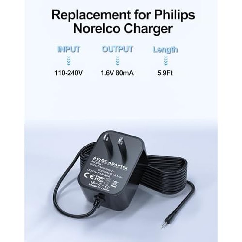 1.6V 80mA Replacement for Philips Norelco Charger Compatible with Philips G370 G250 G270 G290 G380 D350 G390, G470, G480 Grooming System and Beard Hair Trimmer QC5015 QG3080 QG3150 HQG265 HQG265