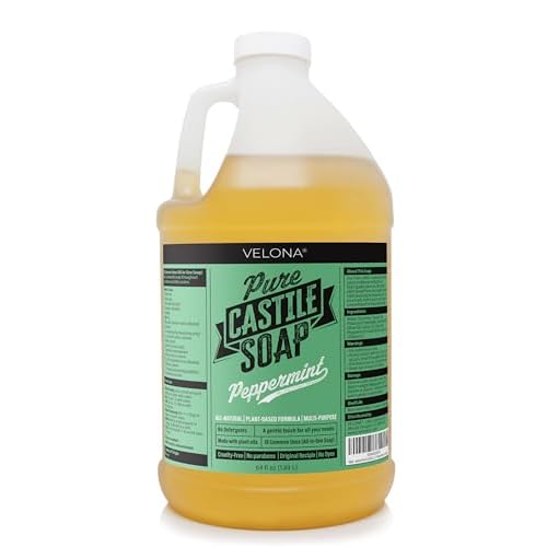 velona Pure Castile Soap - 64 Fl oz | Mild & Gentle | Face, Hand, Hair, Body Wash, Laundry | Peppermint Essential Oil