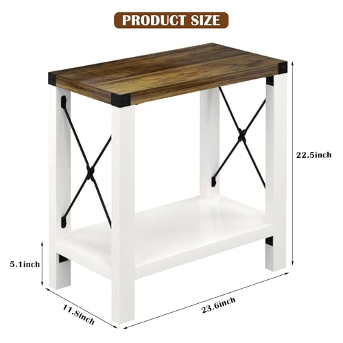 GAZHOME Rustic Farmhouse End Table Set of 2 with Storage Shelf, Narrow Nightstands for Living Room & Bedroom, White