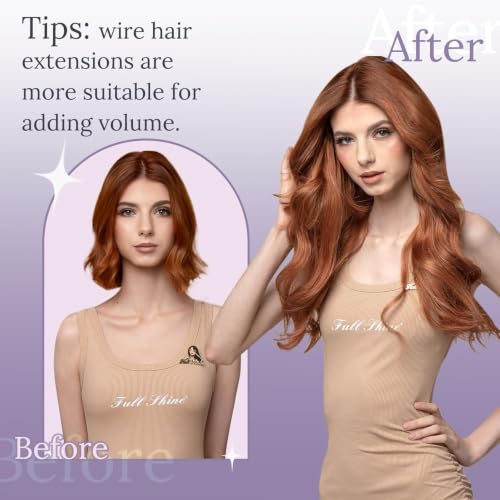 Full Shine Invisible Wire Hair Extensions 10 Inch Ginger Remy Human Hair