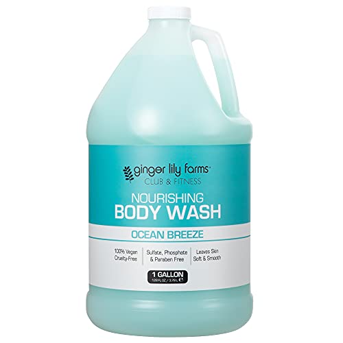 Ginger Lily Farms Club & Fitness Body Wash + Shampoo + Conditioner Bundle, Ocean Breeze, 1 Gallon Each