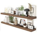 Heimlove 55 Inch Walnut Floating Shelves Set of 2 Wall Mounted Rustic Wood Storage