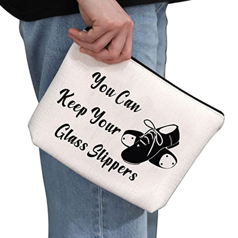 G2TUP Tap Dance Gift Cosmetic Bag Zipper Travel Pouch (Keep Your Glass Slippers White Bag)