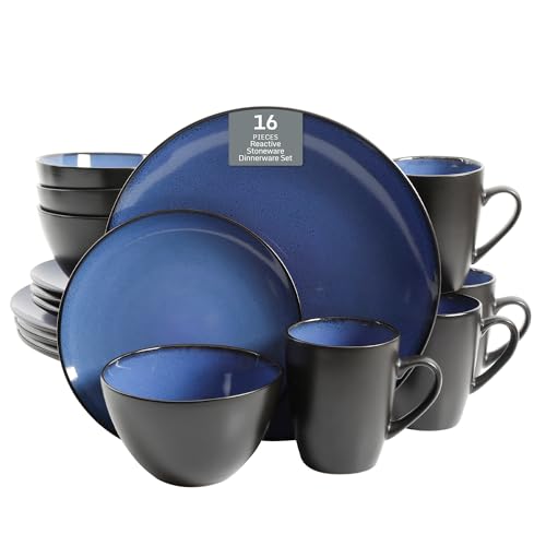 Gibson Elite Soho Lounge Blue Reactive Glaze Stoneware Dinnerware Set for 4 - 16 Pieces