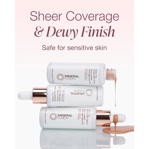 Mineral Fusion Sheer Tint SPF Face Serum (Light) - Tinted Broad Spectrum SPF 50 Mineral Zinc Oxide Sunscreen - Sheer Coverage Makeup, Lightweight & Dewy Finish - With Niacinamide, Aloe Vera - 1 Fl Oz