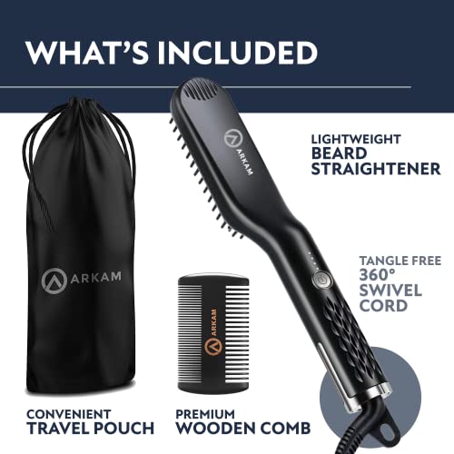 Arkam Premium Beard Straightener Kit - Heated Beard Brush with Anti-Scald & Travel Bag