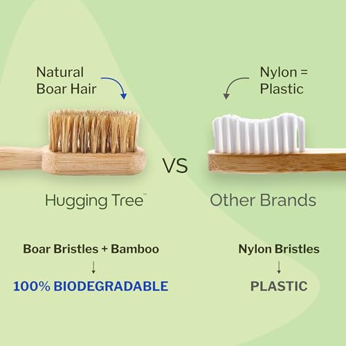 Boar Bristle Bamboo Toothbrush - Natural Plastic-Free Eco-Friendly 6 Pack - Variation of Boar Bristle Bamboo