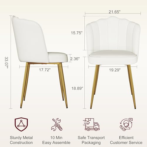 Velvet Dining Chairs Set of 2 - White Modern Upholstered Kitchen Chairs