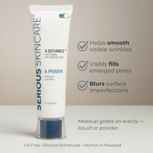 Serious Skincare A Primer Line Filler, Blur Pores, Lightweight Semi-Matte Makeup Facial Primer, Instant Glow, Smooth Fine Lines & Wrinkles, Oil-Free Vitamin A, For Flawless Skin, Pore Minimizer, 2 Oz