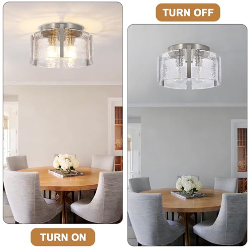 Xeruyiwa Nickel Brushed Nickel 3-Light Hammered Glass Semi-Flush Ceiling Light