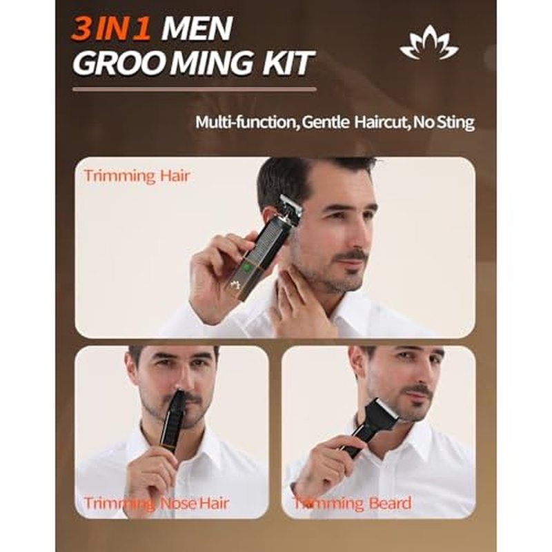 Hair Clipper for Men, 3-in-1 Trimmer, Multi Groomer & Electric Razor with Type-C Recharge, Mens Grooming Kit for Beard, Body, Face, Nose, Ear, Gifts for Men Husband Father