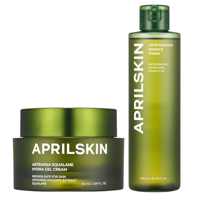 APRILSKIN Calm & Hydrate Duo - Artemisia Korean Rice Toner & Artemisia Squalane Hydra Gel Cream, Soothing Care and Deep Hydration for Balanced, Radiant Skin
