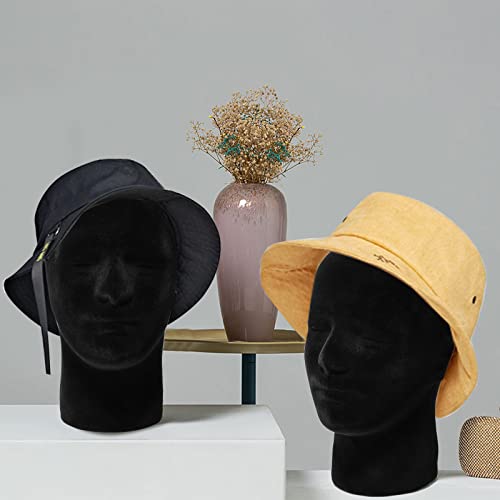2 Pack Male Foam Mannequin Heads for Wig Display, 11 Inch Black Studio Holders