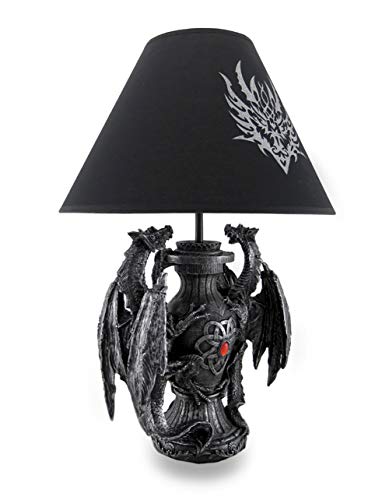 Zeckos Gothic Dragon Table Lamp with Black Fabric Shade - 19 Inch Decor