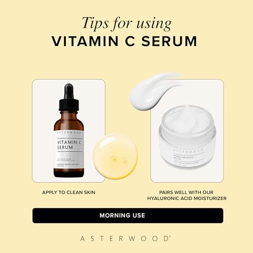 Asterwood Vitamin C Face Serum ? with Hyaluronic Acid ? Smoothing, Hydrating, Helps Support Healthy-Looking Skin Smoothness ? Fragrance-Free ? 8 Fl Oz