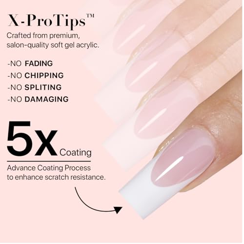 French Tip Press On Nails - Pink Series, Medium Square, 150PCS, 15 Sizes, 5 Styles, Starter Kit - Variation 01 P117KIT2-M
