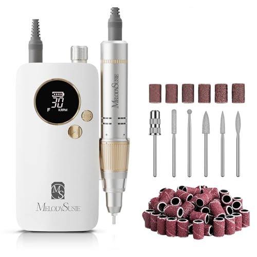 MelodySusie Portable Nail Drill 30000 RPM with 50 Pcs Nail Drill Bits Super Long Sanding Bands