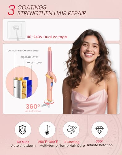 Mini Curling Iron 3/4 Inch for Beach Waves & Natural Curls, Dual Voltage, Pink