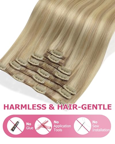 YoungSee Blonde Clip-In Hair Extensions 12 Inch Light Blonde Highlights Easy to Wear - Variation of Clip-B-#16/22 Blonde Highlights