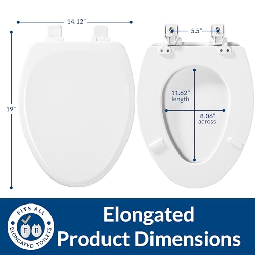 Elongated Soft Close Toilet Seat 2-Pack - Heavy Duty Wood, White, Easy Install, USA Made