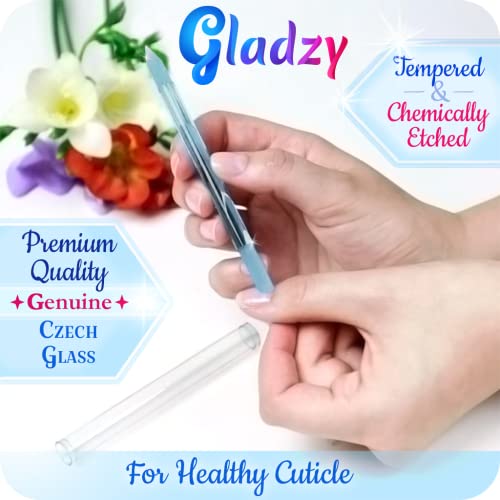 GLADZY Czech Glass Nail File Set with Glass Nail Shiner & Cuticle Pusher? 3 pcs Manicure Kit with Case, Multi-Functional Nano Buffer, Manicure Stick, Etched Crystal File for Natural Nails, Made in EU