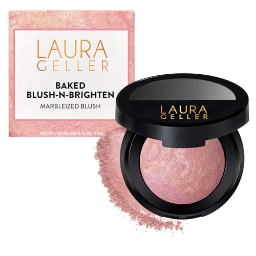 LAURA GELLER Baked Blush-n-Brighten Powder Blush - Ethereal Rose 1.6oz - Buildable, Hydrating Makeup for Mature Skin