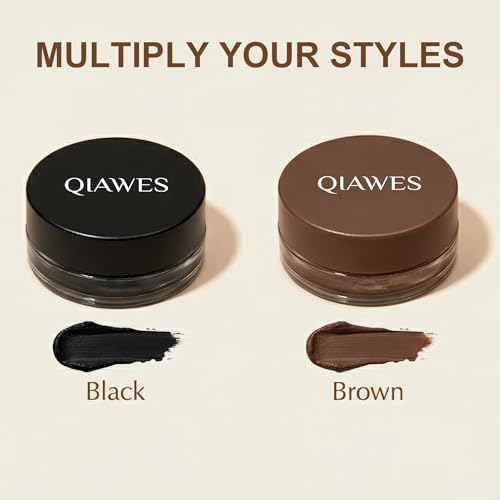 2 in 1 Black and Brown Gel Eyeliner Set Water Proof Smudge Proof, Last for All Day Long, Work Great with Eyebrow, 2 Pieces Eye Makeup Brushes Included