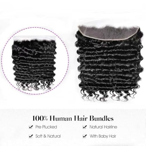 Black Deep Wave 13x4 HD Lace Frontal 12 Inch Human Hair, Pre Plucked, Natural Black
