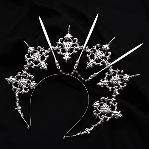 Silver Halo Crown Headband for Women Halloween Costume Accessory - Mary Goddess Style