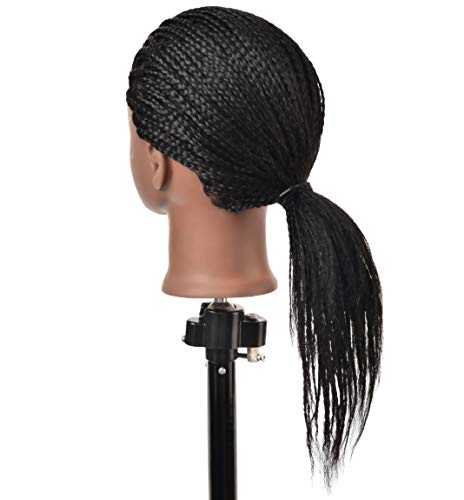 African American Mannequin Head with Human Hair for Hair Styling Practice - Natural Black, Straight, 22 Inch