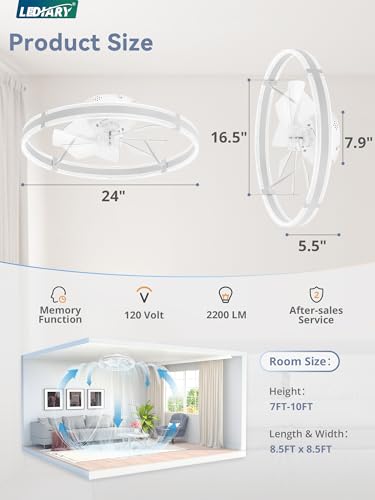24-Inch White Modern Ceiling Fan with Lights and Remote - Low Profile, Dimmable, Quiet DC Motor, Reversible, Smart App Control