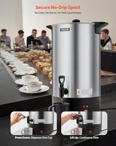 Commercial Coffee Urn 100 Cups 15L Hot Beverage Dispenser with Dripless Faucet - Stainless Steel